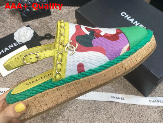 Chanel Slingbacks Multicolor Printed Canvas and Green Calfskin Replica