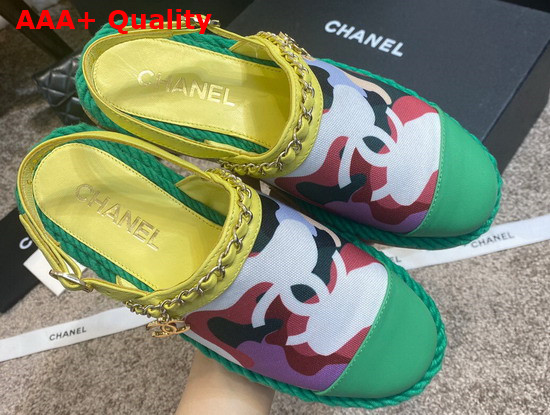 Chanel Slingbacks Multicolor Printed Canvas and Green Calfskin Replica