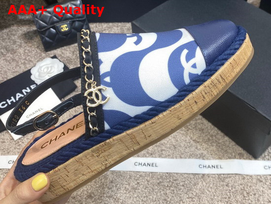 Chanel Slingbacks Printed Canvas and Blue Grained Calfskin Replica