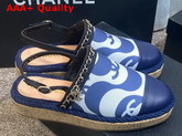 Chanel Slingbacks Printed Canvas and Blue Grained Calfskin Replica