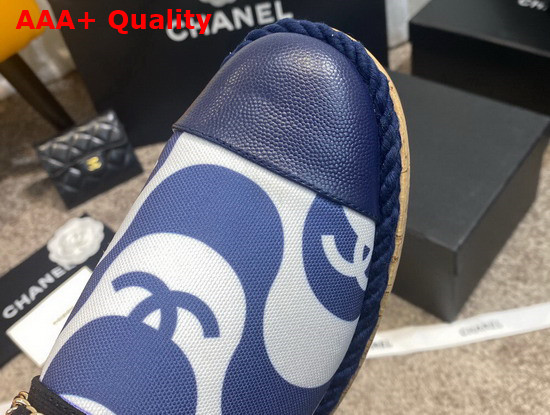 Chanel Slingbacks Printed Canvas and Blue Grained Calfskin Replica