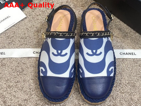 Chanel Slingbacks Printed Canvas and Blue Grained Calfskin Replica