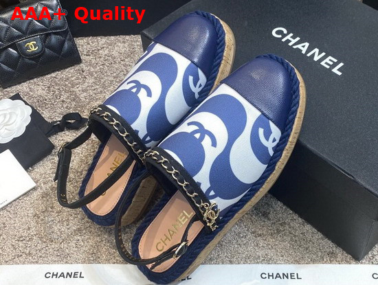 Chanel Slingbacks Printed Canvas and Blue Grained Calfskin Replica