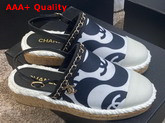 Chanel Slingbacks Printed Canvas and Ivory Grained Calfskin Replica