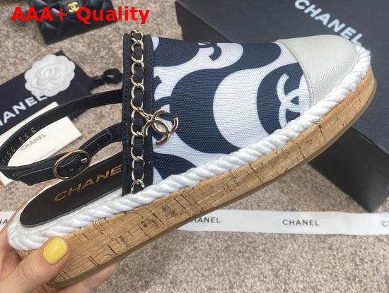 Chanel Slingbacks Printed Canvas and Ivory Grained Calfskin Replica