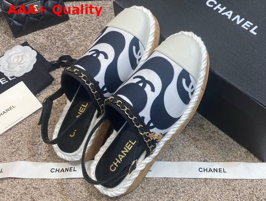 Chanel Slingbacks Printed Canvas and Ivory Grained Calfskin Replica