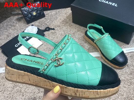 Chanel Slingbacks Turquoise and Black Lambskin Replica