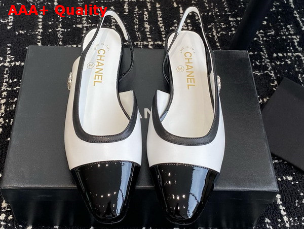 Chanel Slingbacks White Lambskin and Black Patent Calfskin G46000 Replica