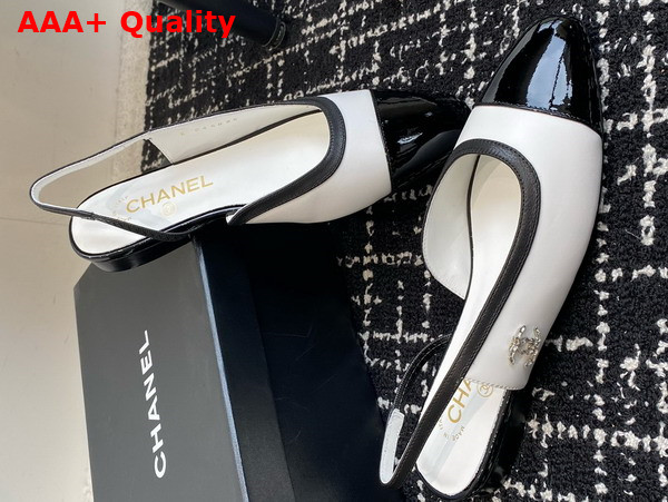 Chanel Slingbacks White Lambskin and Black Patent Calfskin G46000 Replica