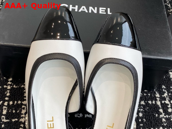 Chanel Slingbacks White Lambskin and Black Patent Calfskin G46000 Replica