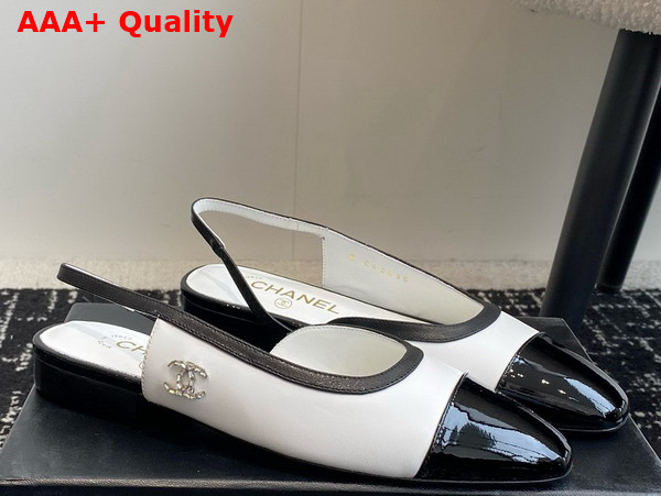 Chanel Slingbacks White Lambskin and Black Patent Calfskin G46000 Replica