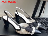 Chanel Slingbacks White and Black Embroidery Strass and Lambskin Replica