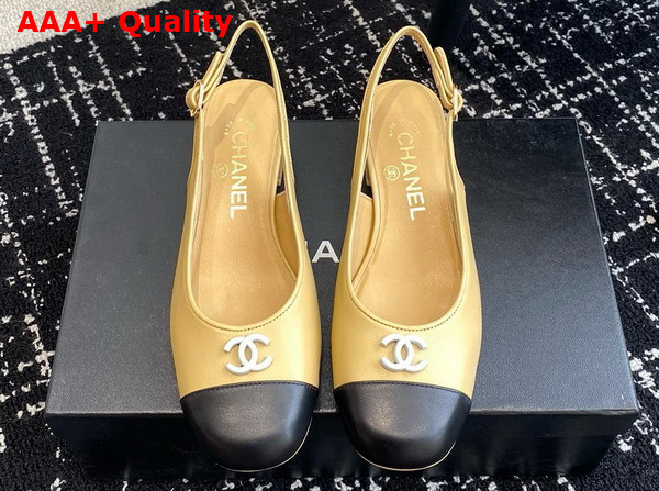 Chanel Slingbacks in Beige and Black Lambskin G45768 Replica