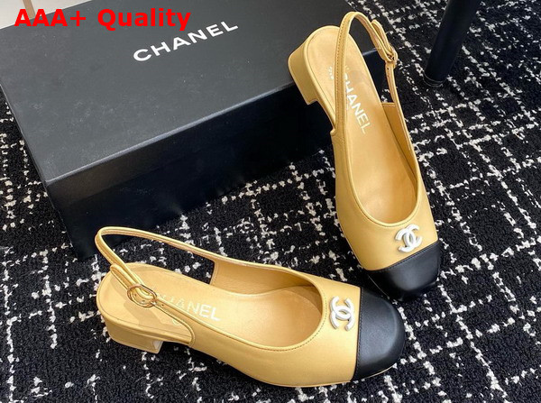 Chanel Slingbacks in Beige and Black Lambskin G45768 Replica