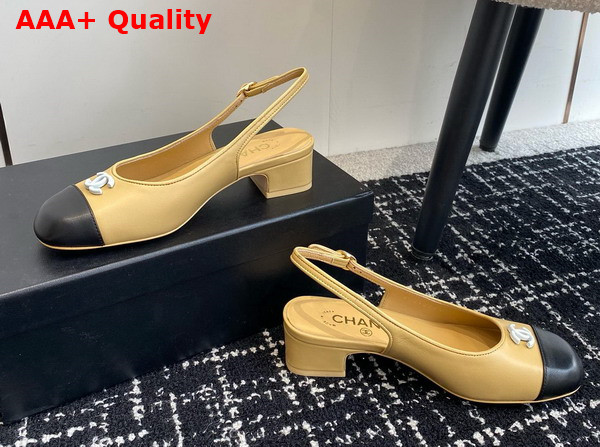 Chanel Slingbacks in Beige and Black Lambskin G45768 Replica