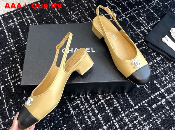 Chanel Slingbacks in Beige and Black Lambskin G45768 Replica