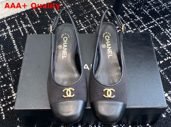 Chanel Slingbacks in Black Wool and Calfskin G45768 Replica