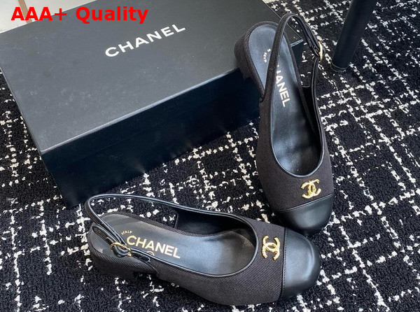 Chanel Slingbacks in Black Wool and Calfskin G45768 Replica