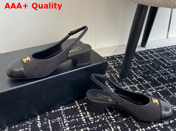 Chanel Slingbacks in Black Wool and Calfskin G45768 Replica