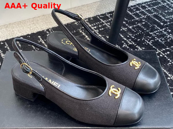 Chanel Slingbacks in Black Wool and Calfskin G45768 Replica