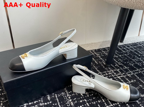 Chanel Slingbacks in White and Black Lambskin G45768 Replica