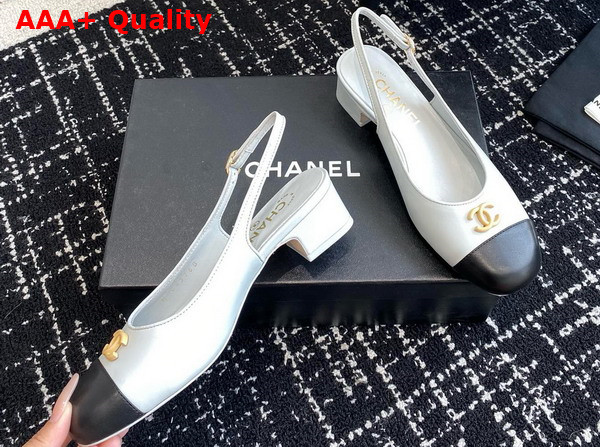 Chanel Slingbacks in White and Black Lambskin G45768 Replica