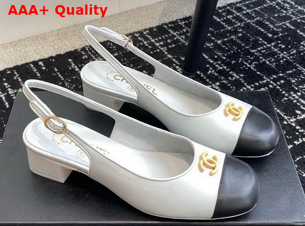 Chanel Slingbacks in White and Black Lambskin G45768 Replica