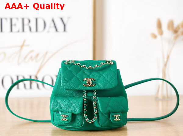 Chanel Small Backpack Green Grained Shiny Calfskin Gold Tone Metal AS3787 Replica