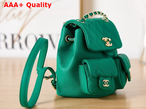 Chanel Small Backpack Green Grained Shiny Calfskin Gold Tone Metal AS3787 Replica