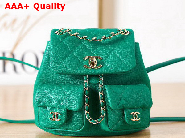 Chanel Small Backpack Green Grained Shiny Calfskin Gold Tone Metal AS3787 Replica