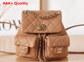 Chanel Small Backpack Tan Grained Shiny Calfskin Gold Tone Metal AS3787 Replica