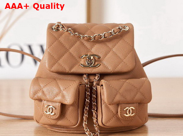 Chanel Small Backpack Tan Grained Shiny Calfskin Gold Tone Metal AS3787 Replica