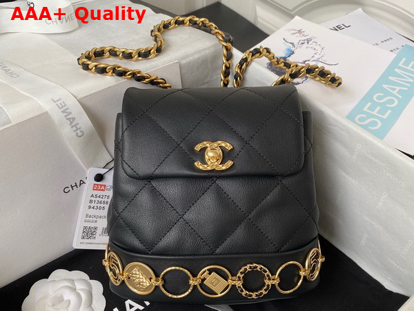 Chanel Small Backpack in Black Calfskin and Gold Tone Metal AS4275 Replica