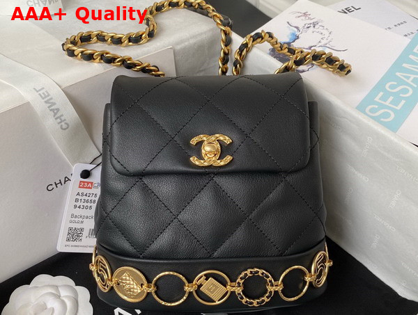 Chanel Small Backpack in Black Calfskin and Gold Tone Metal AS4275 Replica