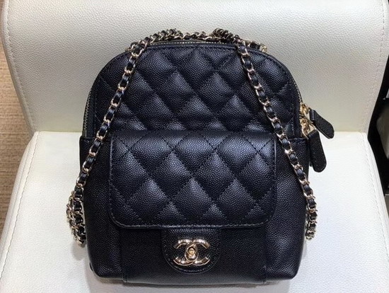 Chanel Small Backpack in Black Grained Calfskin AS0004