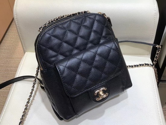 Chanel Small Backpack in Black Grained Calfskin AS0004