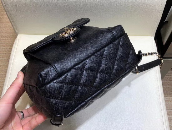 Chanel Small Backpack in Black Grained Calfskin AS0004