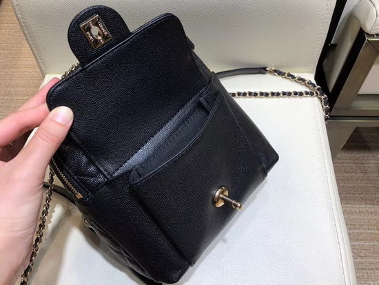 Chanel Small Backpack in Black Grained Calfskin AS0004