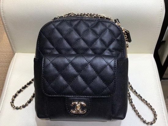 Chanel Small Backpack in Black Grained Calfskin AS0004