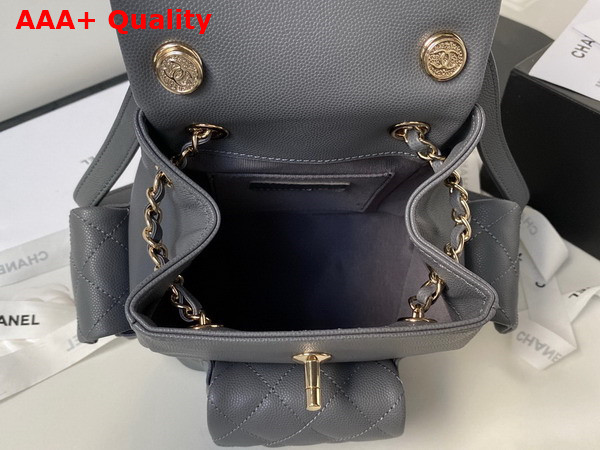 Chanel Small Backpack in Grey Grained Shiny Calfskin Gold Tone Metal AS4399 Replica