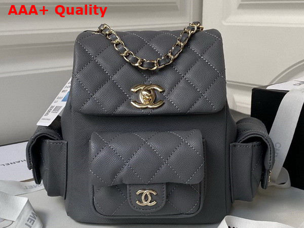 Chanel Small Backpack in Grey Grained Shiny Calfskin Gold Tone Metal AS4399 Replica