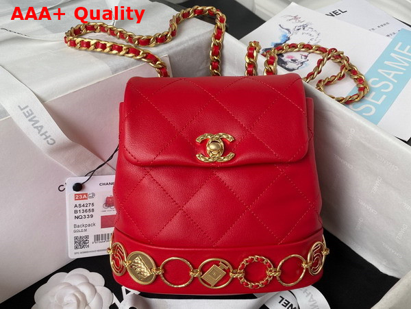 Chanel Small Backpack in Red Calfskin and Gold Tone Metal AS4275 Replica