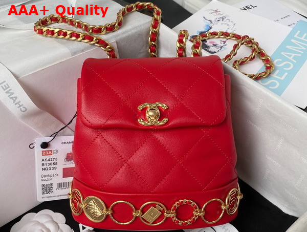 Chanel Small Backpack in Red Calfskin and Gold Tone Metal AS4275 Replica