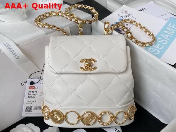 Chanel Small Backpack in White Calfskin and Gold Tone Metal AS4275 Replica