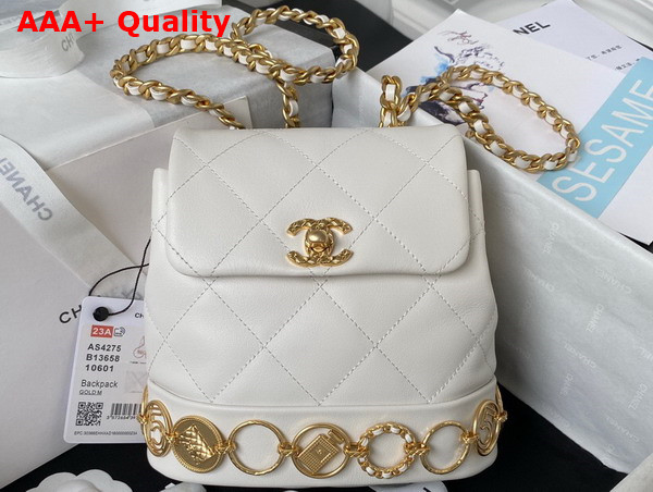 Chanel Small Backpack in White Calfskin and Gold Tone Metal AS4275 Replica