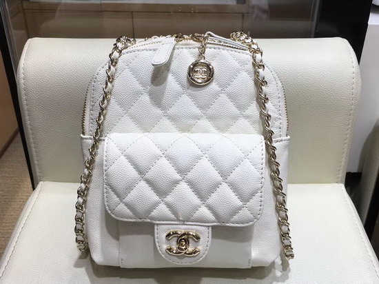 Chanel Small Backpack in White Grained Calfskin AS0004