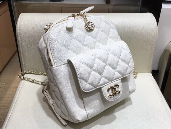 Chanel Small Backpack in White Grained Calfskin AS0004