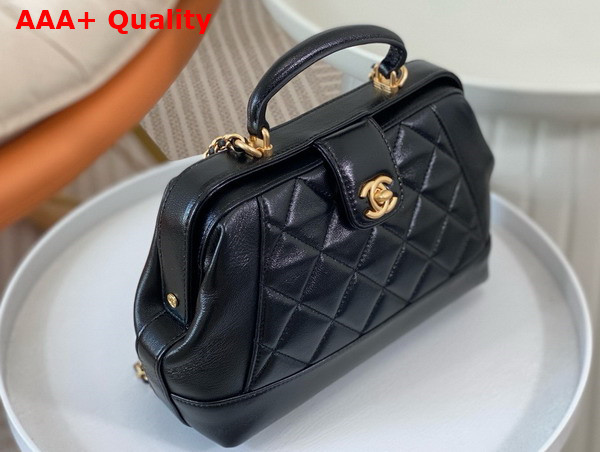 Chanel Small Bag with Top Handle Black Shiny Lambskin Gold Tone Metal AS4959 Replica