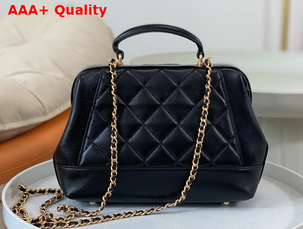 Chanel Small Bag with Top Handle Black Shiny Lambskin Gold Tone Metal AS4959 Replica