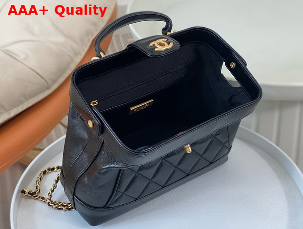 Chanel Small Bag with Top Handle Black Shiny Lambskin Gold Tone Metal AS4959 Replica